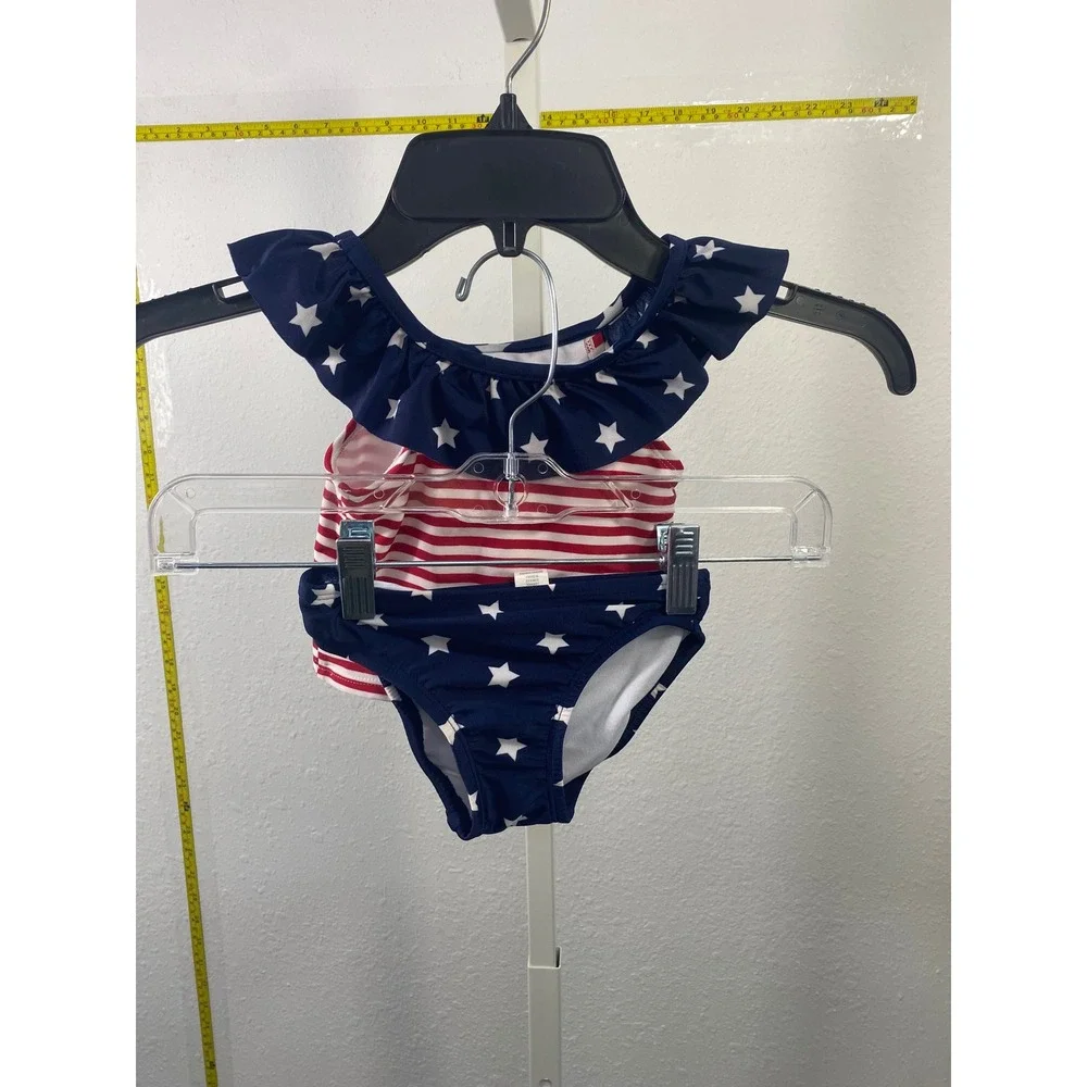 The Children Place Girl Patriotic Star Stripe 2pc Swimsuit 12-18M Red White Blue